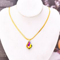Fashion Colorful Water Drops Titanium Steel Crystal Water Drop Snake Bone Chain Necklace