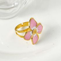 Fashion 4# Stainless Steel Oil Drop Flower Ring