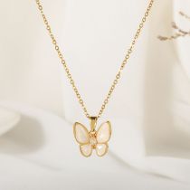 Fashion Butterfly Titanium Steel Diamond Butterfly Necklace
