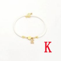 Fashion White Five-leaf Titanium Steel + Copper Micro-inlaid Letters + Positioning Beads K Stainless Steel Diamond 26 Letter Flower Bracelet