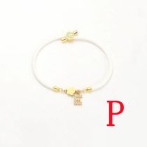 Fashion White Five-leaf Titanium Steel + Copper Micro-inlaid Letters + Positioning Beads P Stainless Steel Diamond 26 Letter Flower Bracelet