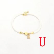 Fashion White Five-leaf Titanium Steel + Copper Micro-inlaid Letters + Positioning Beads U Stainless Steel Diamond 26 Letter Flower Bracelet