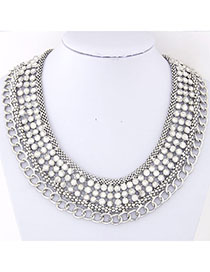 24K Silver Color Chain Decorated Multilayer Design Alloy Chains
