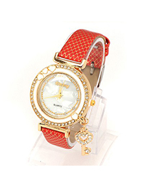 Hydraulic Red Key Pendant Decorated Snake Leather Belt Design Alloy Fashion Watches