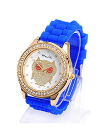 Catholic sapphire blue diamond decorated owl pattern design silicone Ladies Watches