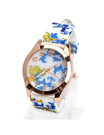 Letterhead blue flower pattern simple design silicone Ladies Watches