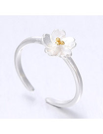 Korean Silver Color Flower Decorated Simple Design  Cuprum Korean Rings