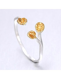 Korean Silver &Gold Color Leaf Decorated Simple Design Cuprum Korean Rings