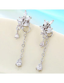 Exquisite Silver Color Leaf Shape Decorated Simple Design(anti-allergy)  Cuprum Stud Earrings