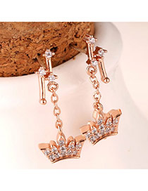Charming Rose Gold Diamond Decorated Crown Shape Design(anti-allergy)  Cuprum Stud Earrings