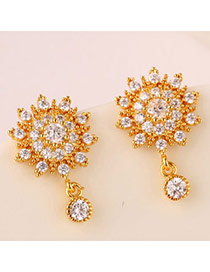 Charming Gold Color Diamond Decorated Sunflower Shape Design(anti-allergy)  Cuprum Stud Earrings