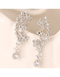 Sweet Silver Color Flower Shape&diamond Decorated Hollow Out Design Zircon Stud Earrings