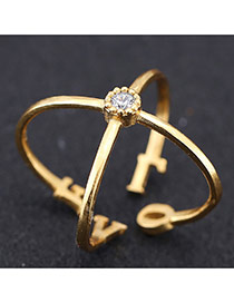 Sweet Gold Color Crossed Love Decorated Opening Design Zircon Korean Rings