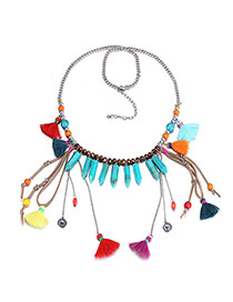 Bohemia Multi-color Multielement&tassel Pendant Decorated Simple Design Alloy Bib Necklaces