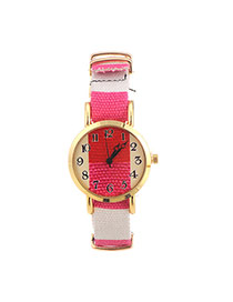 Personality Pink Cartoon Pattern Decorated Round Case Design  Fabric Ladies Watches
