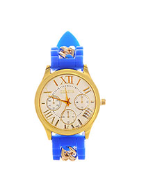 Fashion Sapphire Blue Roman Numerals & Chain Decorated Round Case Design  Alloy Ladies Watches