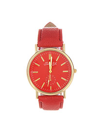 Exquisite Red Letter Pattern Decorated Pure Color Design  Pu Ladies Watches