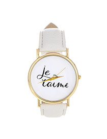 Fashion White Letter Pattern Decorated Simple Design  Pu Ladies Watches