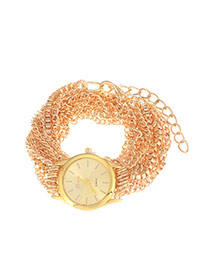 Exaggerate Gold Color Multilayers Chain Decorated Round Case Design Alloy Ladies Watches