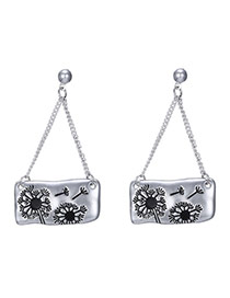 Exaggerate Silver Color Flower Pattern Pendant Decorated Simple Design Alloy Stud Earrings