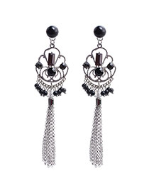Personality Black Tassel Decorated Hollow Out Design Alloy Stud Earrings