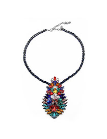 Luxurious Multicolor Flower Shape Pendant Decorated Weave Design Alloy Bib Necklaces