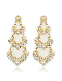Elegant White Heart Shape Decorated Multilayer Design Pearl Stud Earrings