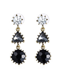 Vintage Gold Color&black Gray Diamond Decorated Geometric Shape Design Alloy Stud Earrings
