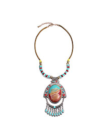 Exaggerated Multi-color Waterdrop Shape Decorated Tassel Design Alloy Bib Necklaces