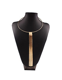 Exaggerated Gold Color Long Tassel Pendant Decorated Collar Design Alloy Bib Necklaces