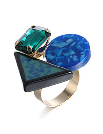 Personality Green Geometry Gemstone Decorated Simple Design Resin Korean Rings