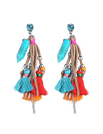 Retro Multicolor Bullet Shape Decorated Tassel Design Turquoise Stud Earrings