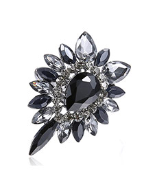 Vintage Black Gemstone Decorated Simple Design Cz Diamond Korean Rings