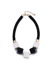 Exaggerate Black+white Square Shape Decorated Simple Design  Resin Bib Necklaces