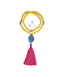 Personalized Plum Red Beads Pendant Decorated Tassel Design