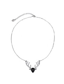Fashion Silver Color+black Daimond &antler Pendant Decoratded Short Design Alloy Bib Necklaces