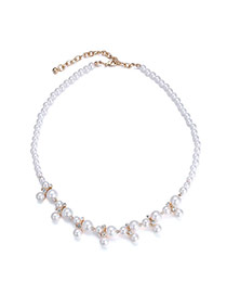 Fashion White Beads Decorated Short Design Pearl Bib Necklaces