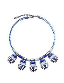 Fashion Blue Diamond Decorated Short Chain Design Alloy Bib Necklaces