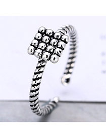 Retro Silver Color Metal Square Decorated Opening Ring