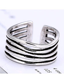 Retro Silver Color Pure Color Waving Shape Decorated Multilayer Ring
