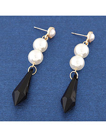 Sweet Black Pearls&irregular Shape Pendant Decorated Asymmetric Simple Earrings