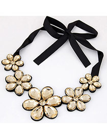 Elegant Gold Color Five Gemstone Flower Decorated Short Chain Necklace