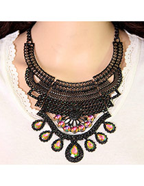 Fashion Multi-color Water Drop Shape Gemstone Decorated Hollow Out Necklace