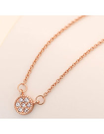 Sweet Rose Gold Round Shape Pendant Decorated Long Necklace