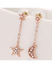 Trendy Rose Gold Star& Moon Shape Decorated Simple Asymmetrical Earrings