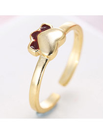 Trendy Gold+claret-red Heart& Petal Shape Decorated Simple Design Pure Color Ring