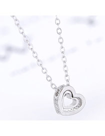 Trendy Silver Color Hollow Out Double-heart Shape Pendant Decorated Pure Color Necklace