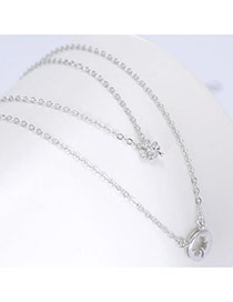 Fashion Silver Color Clover Shape Pendant Decorated Bilayer Design Pure Color Necklace