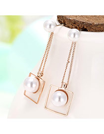 Trendy Rose Gold Color Bead& Hollow Out Square Shape Pendant Decorated Simple Design Earrings