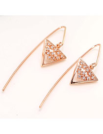 Fashion Rose Gold Color Diamond Decorated Triangle Shape Simple Design Pure Color Earrings